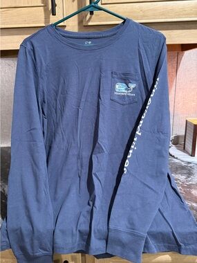 Vineyard Vines Navy Long Sleeve Pocket Shirt with Whale Logo